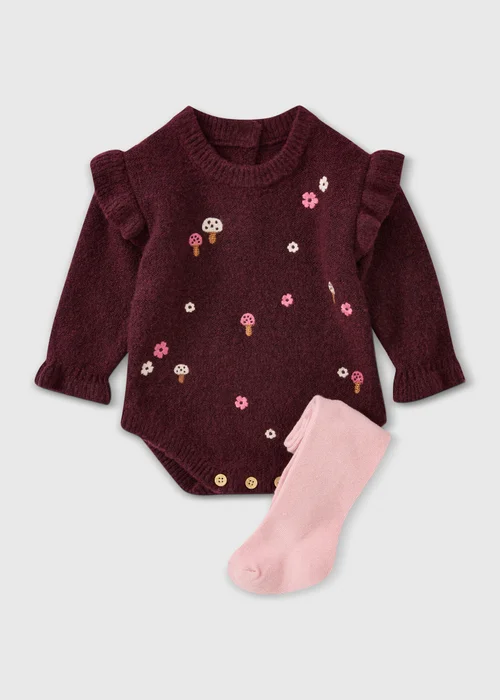Girls’ Burgundy Floral 2-Piece Set (0-23 mths) - Up to 1 Month Image 1