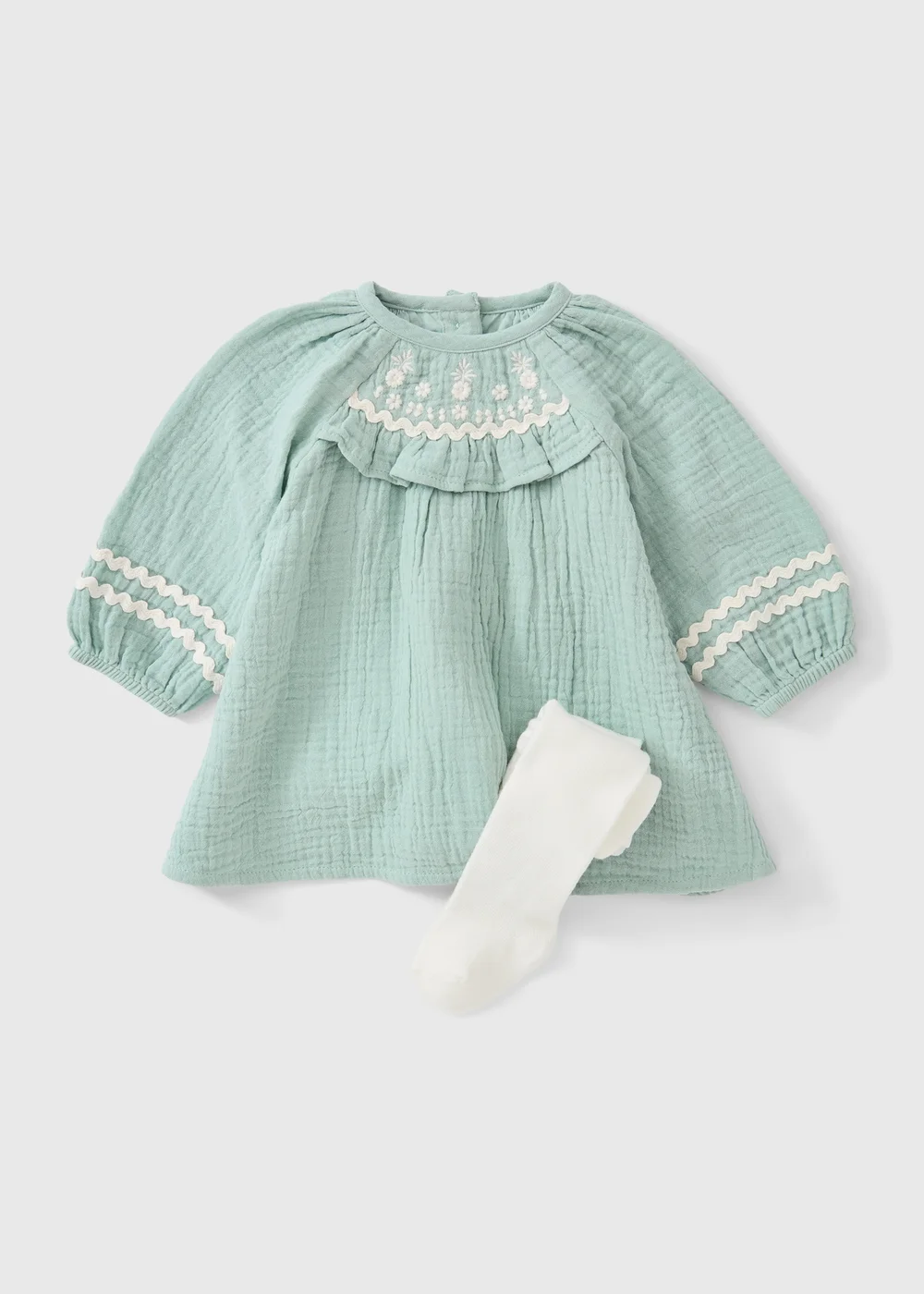 Girls’ Mint Green 2-Piece Dress & Tights Set (0-23 mths) - Up to 1 Month Image 1