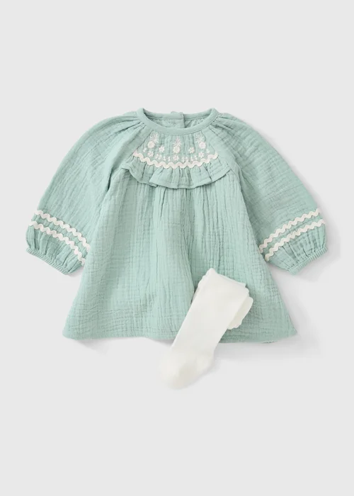 Girls’ Mint Green 2-Piece Dress & Tights Set (0-23 mths) - Up to 1 Month Image 1