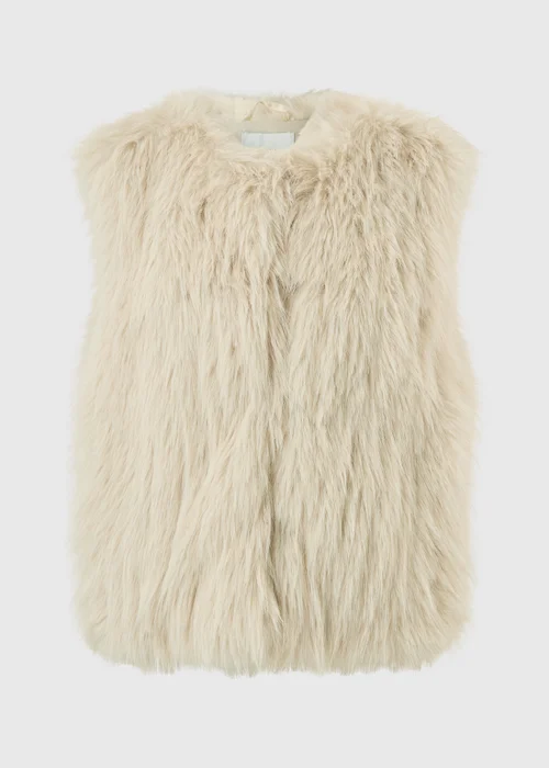 Cream Faux Fur Collarless Gilet - S Image 5