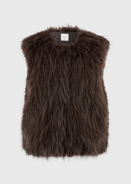 Chocolate Faux Fur Collarless Gilet - S Image 4