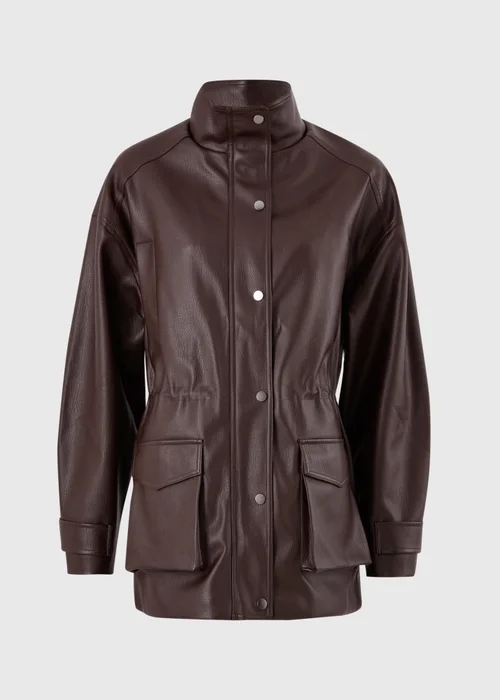 Raisin Faux Leather Funnel Neck Barn Jacket - 8 Image 4