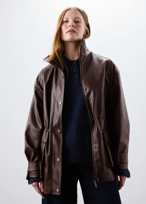 Raisin Faux Leather Funnel Neck Barn Jacket - 8 Image 1