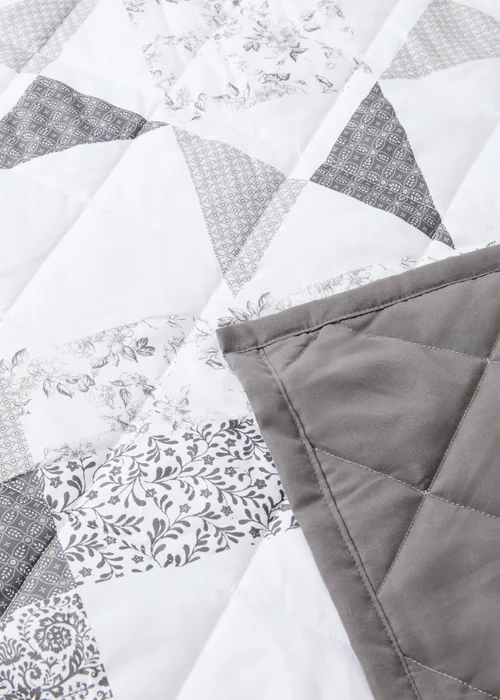 Monochrome Patchwork Quilted Bedspread Image 2