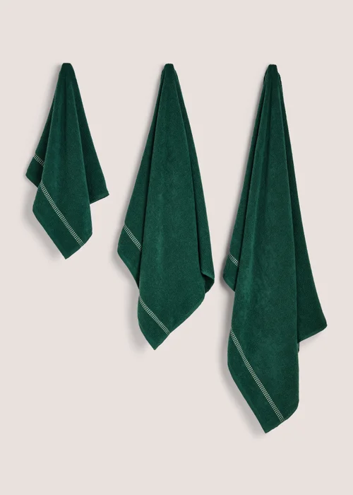Dark Green Border Stitch Towel - Hand Towel Image 1