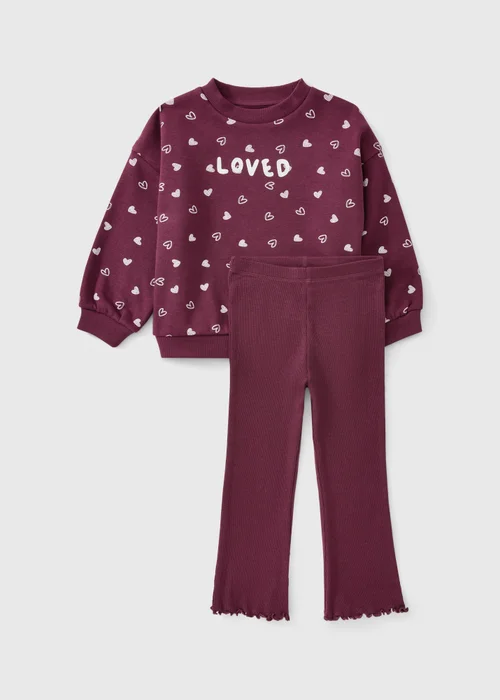 Girls Burgundy Loved Top & Flares Set (1-8 yrs) - 1-1.5 Yrs Image 1