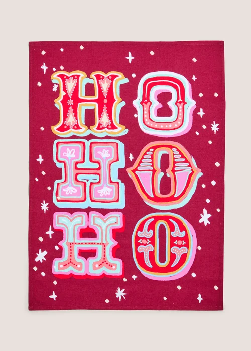 Red Ho Ho Ho Christmas Tea Towel Image 1