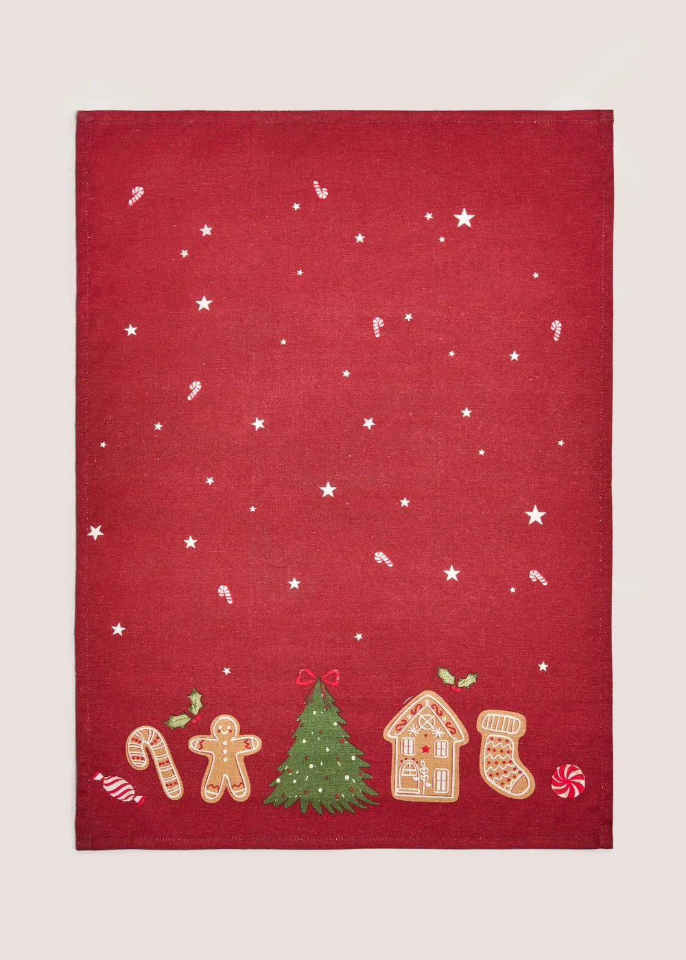 Red Gingerbread Christmas Tea Towel Image 1