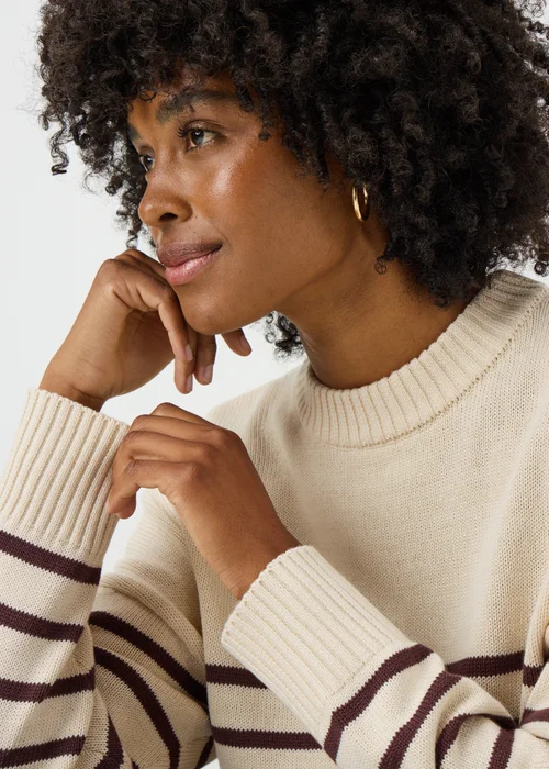 Cream Stripe Rib Hem Knitted Jumper - XS Image 3