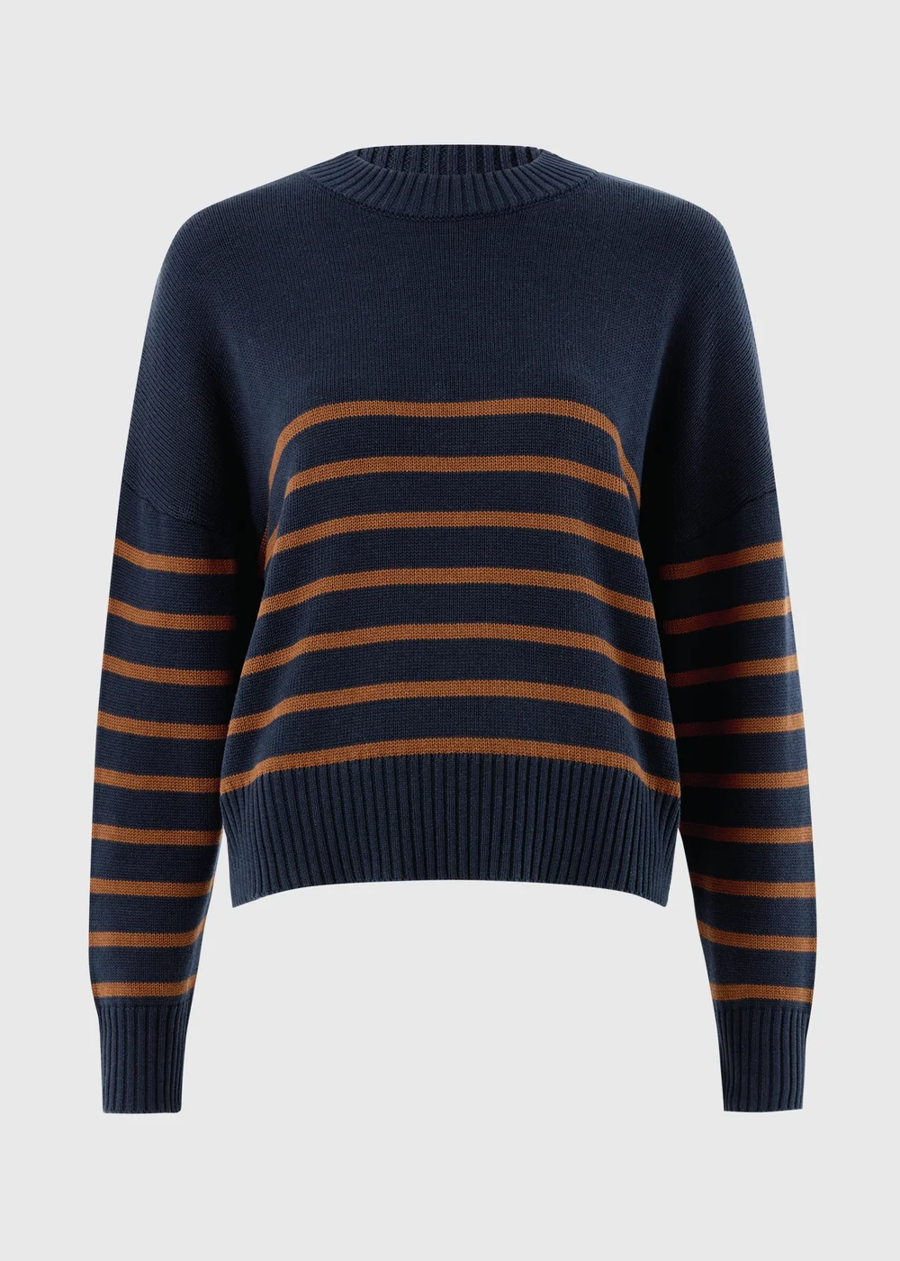 Navy Stripe Rib Hem Knitted Jumper - XS Image 3