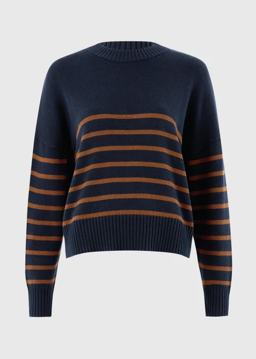 Navy Stripe Rib Hem Knitted Jumper - XS Image 3