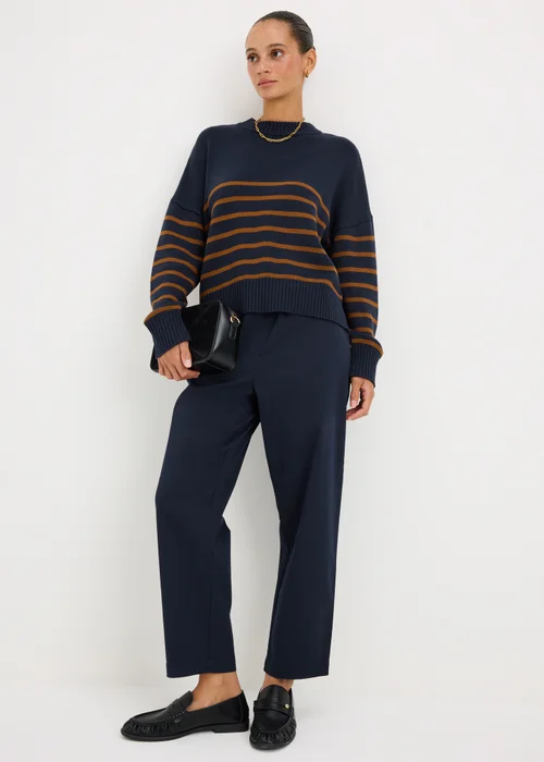 Navy Stripe Rib Hem Knitted Jumper - XS Image 1