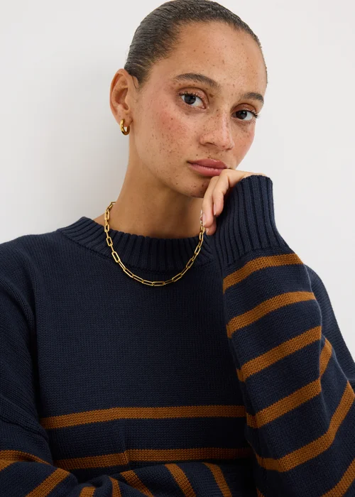 Navy Stripe Rib Hem Knitted Jumper - XS Image 2