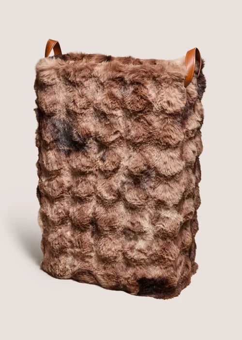 Chocolate Brown Narrow Faux Fur Laundry Basket Image 2