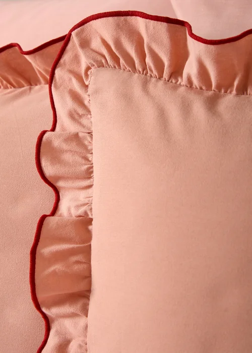 Pink Embroidered Frill Duvet Set - Single Image 3