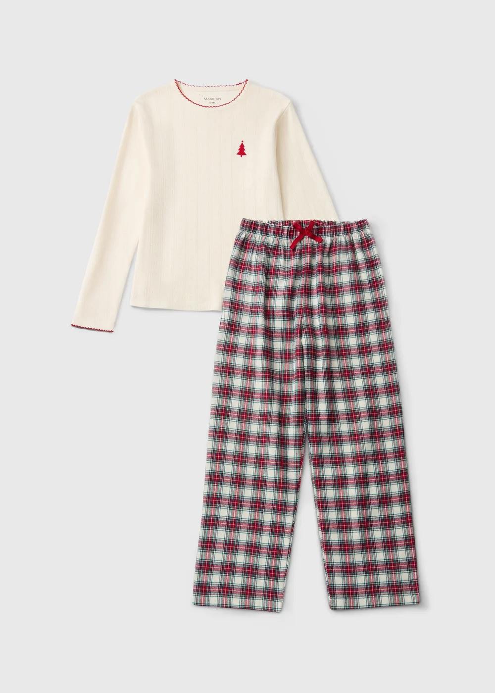 Girls Cream Check Family Christmas Pyjamas (1-13yrs) - 1-1.5 Yrs Image 1