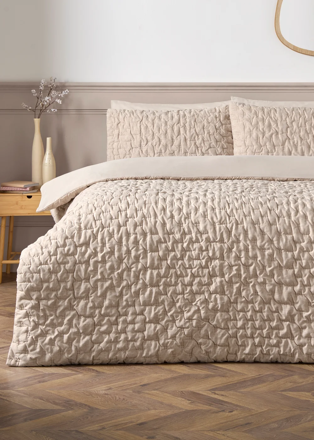 Natural Ruched Textured Duvet Set - Double Image 1