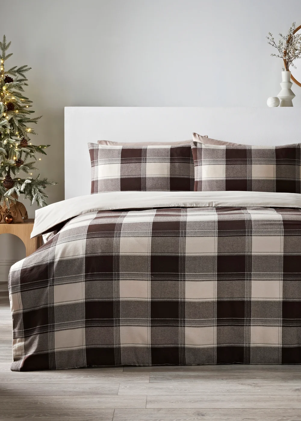 Brown Woven Check Duvet Set - Double Image 1