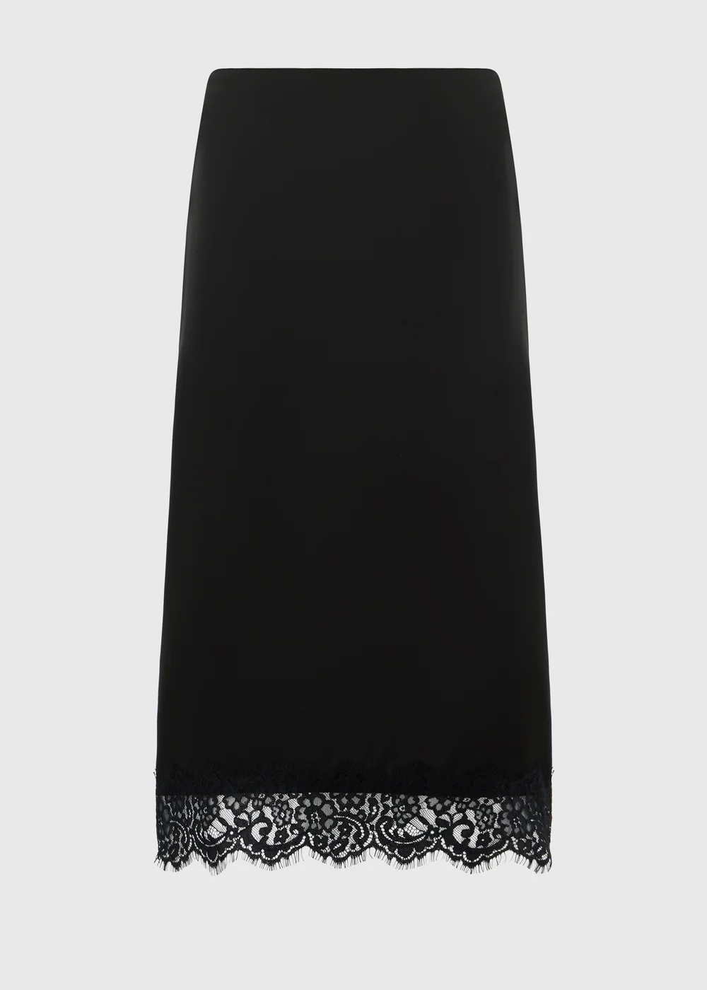 Black Satin Lace Trim Pencil Skirt - 8 Image 4