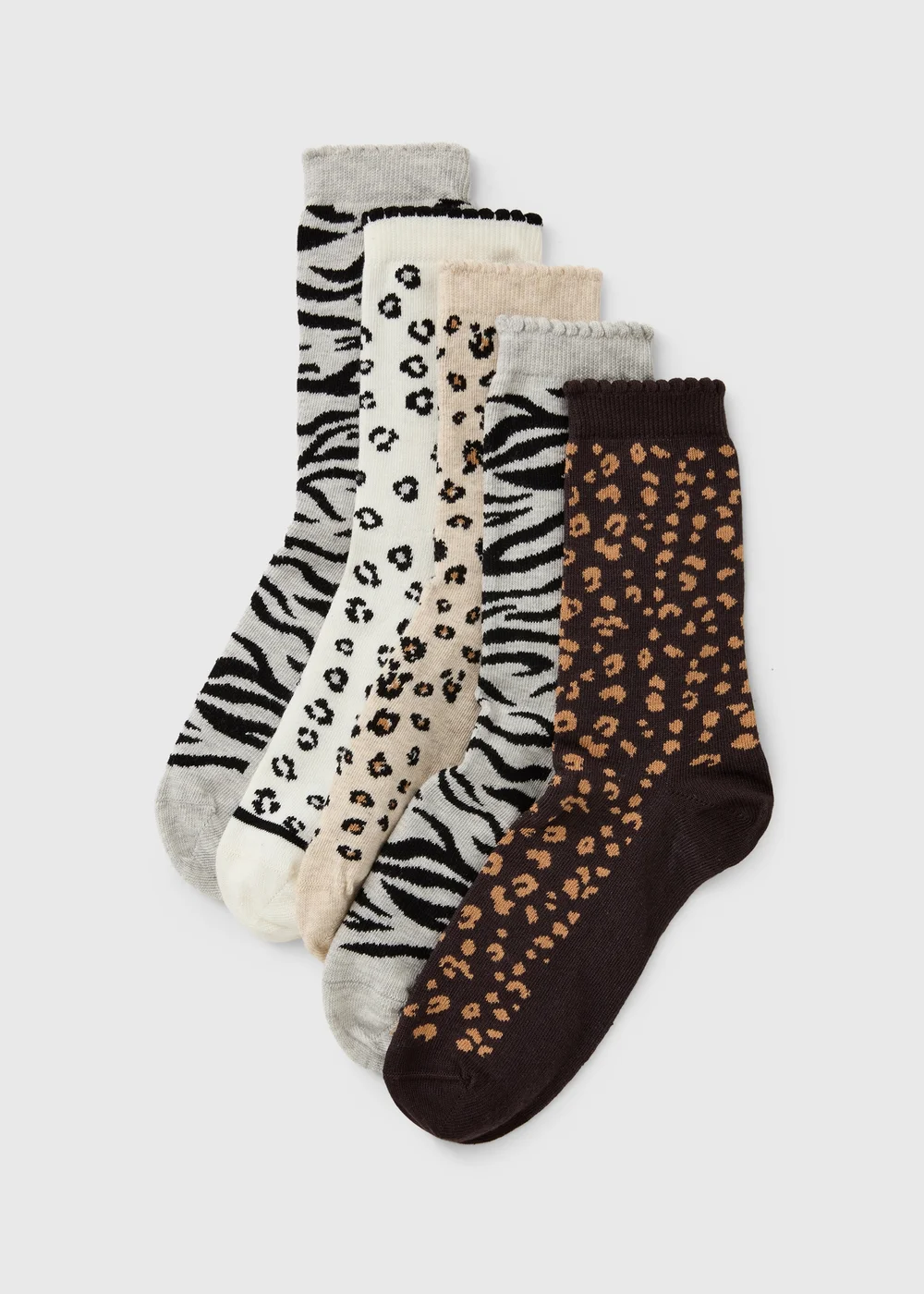 5 Pack Multicoloured Leopard Print Ankle Socks - One Size Image 1
