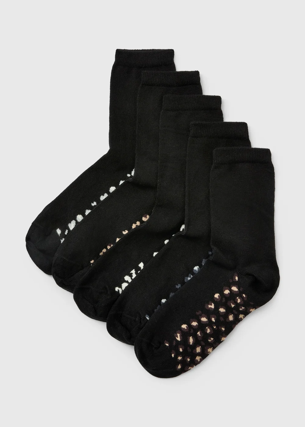 5 Pack Black Leopard Print Ankle Socks - One Size Image 1