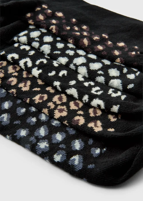 5 Pack Black Leopard Print Ankle Socks - One Size Image 2