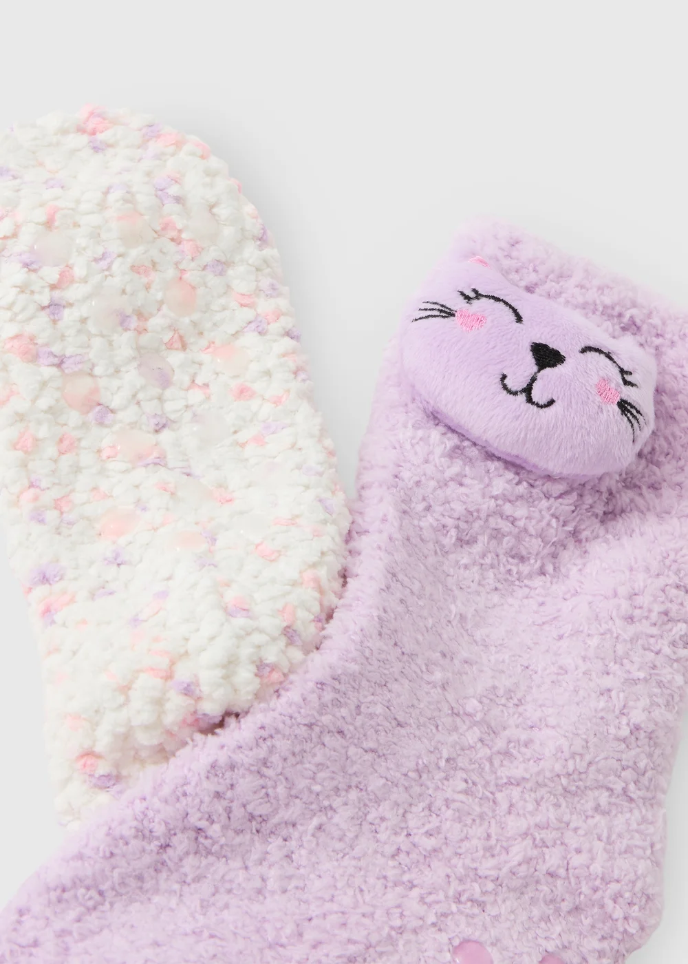 Girls Lilac Cat & Fleece Socks 2 Pack - 6-8.5 Image 2