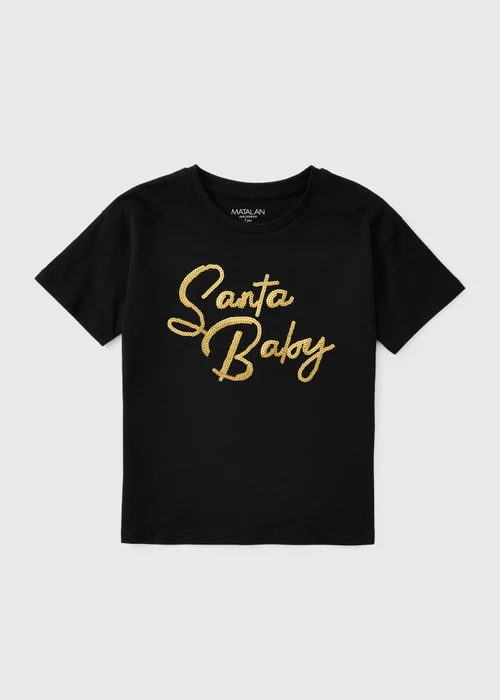 Girls Black Sequin Santa Baby T-Shirt (7-15yrs) - 7 Yrs Image 1