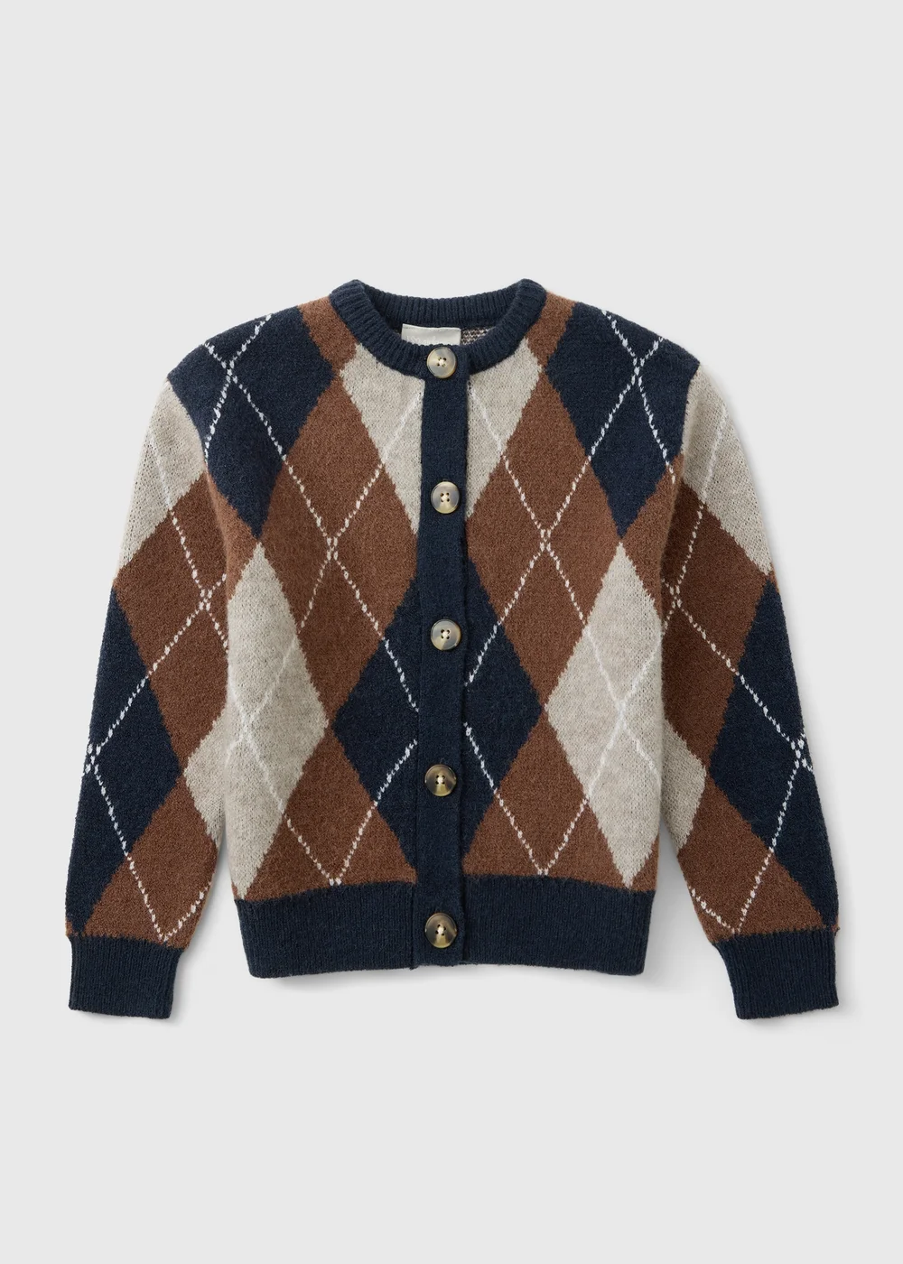 Girls' Navy & Brown Argyle Knit Cardigan (7-15 Yrs) - 7 Yrs Image 1