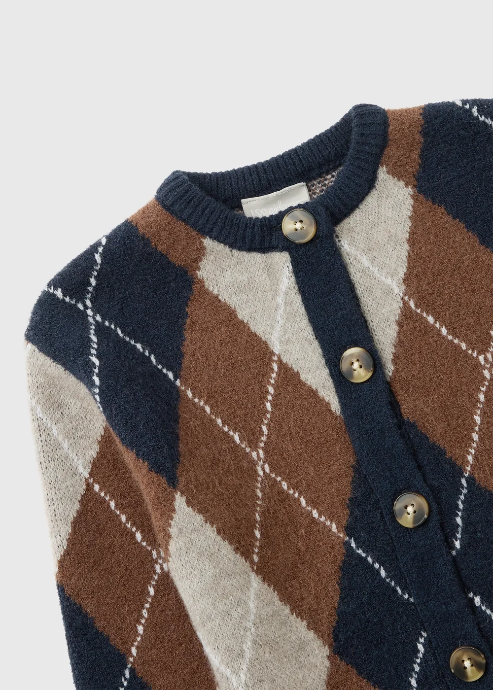 Girls' Navy & Brown Argyle Knit Cardigan (7-15 Yrs) - 7 Yrs Image 2