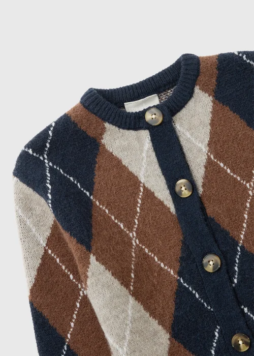 Girls' Navy & Brown Argyle Knit Cardigan (7-15 Yrs) - 7 Yrs Image 2