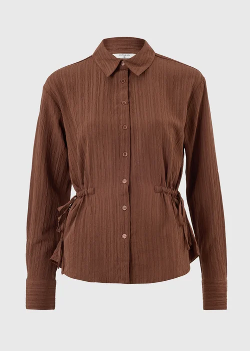 Chocolate Brown Textured Cinched Waist Shirt - 8 Image 3