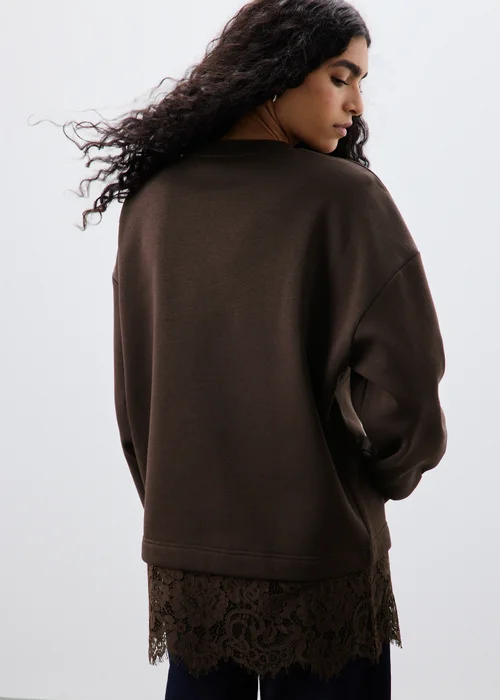 Chocolate Brown Lace Trim Sweatshirt - XS Image 2