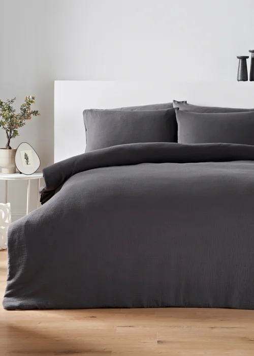 Grey Cotton Muslin Duvet Set - Double Image 1