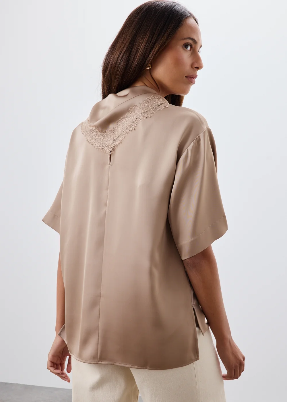 Mocha Satin Scarf Detail T-Shirt - 8 Image 2