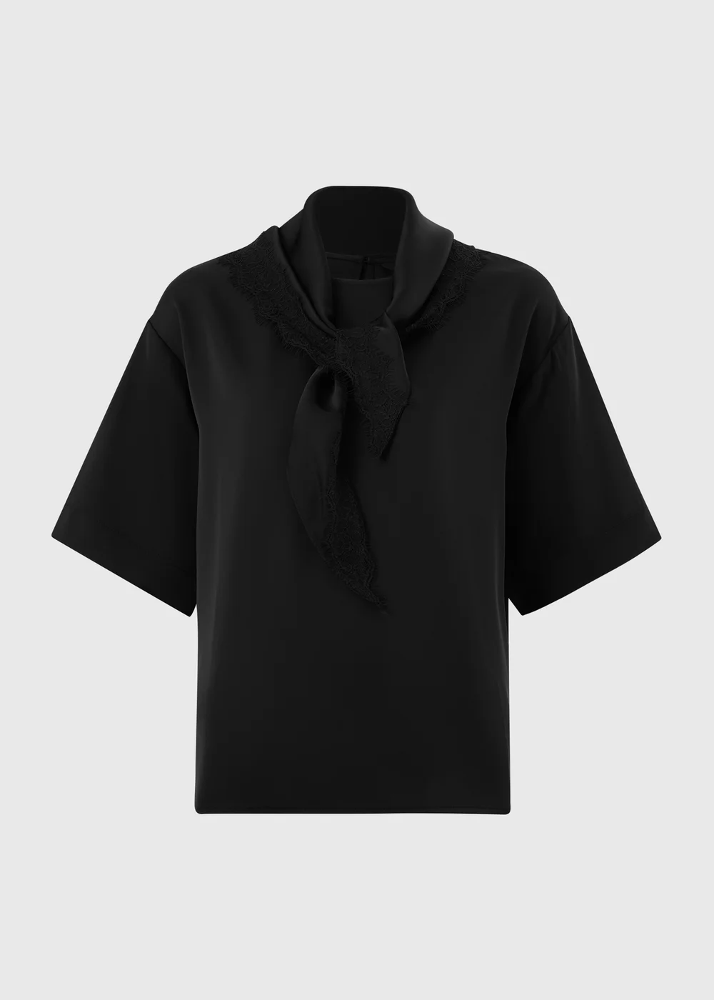 Black Satin Neck Detail T-Shirt - 8 Image 1