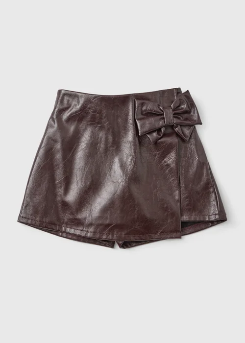 Girls' Brown Faux Leather Bow Skort (7-15 Yrs) - 7 Yrs Image 1