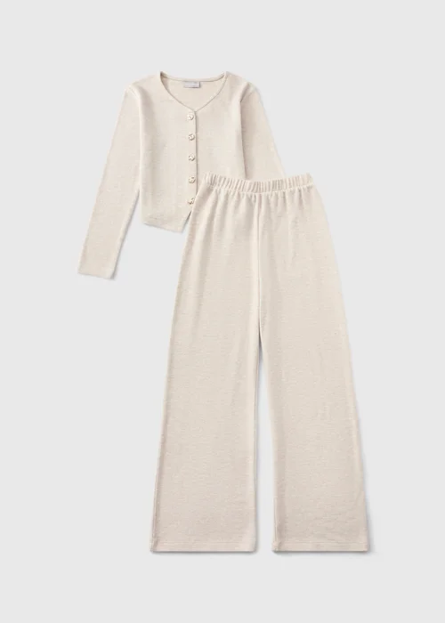 Girls Oatmeal Knitted Top & Trouser Set (7-15yrs) - Age 7 Years Image 1
