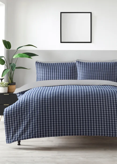 Navy Gingham Duvet Set - Double Image 1