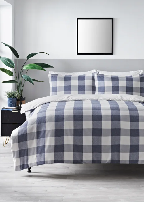 Blue Woven Check Duvet Set - Double Image 1