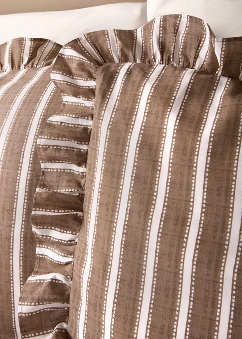 Brown & Cream Stripe Ruffle Duvet Set - Double Image 2