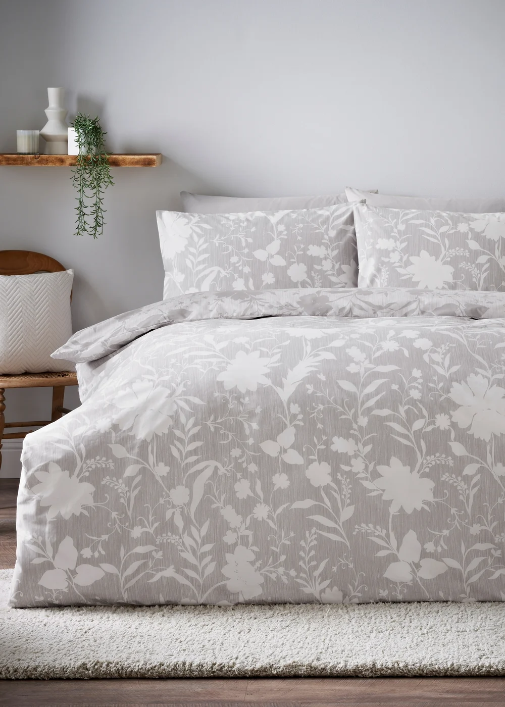 Grey Floral Duvet Set - Single Image 1