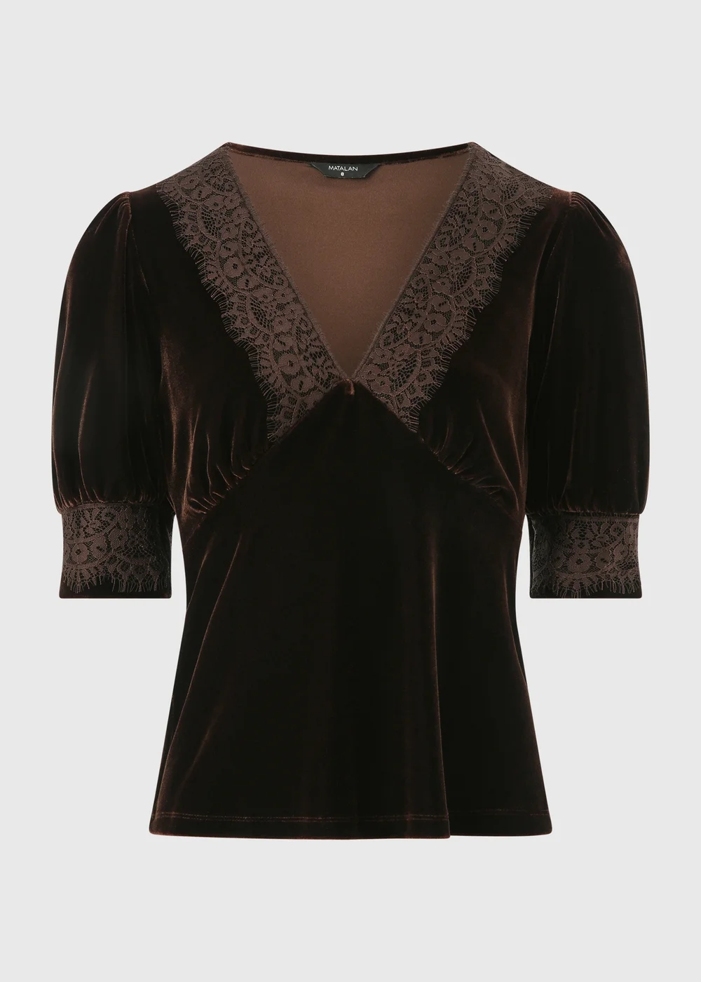 Brown Velvet Lace V-Neck Top - 8 Image 1