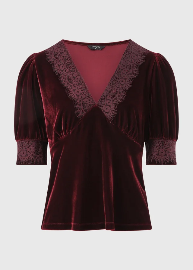 Berry Velvet Lace V-Neck Top