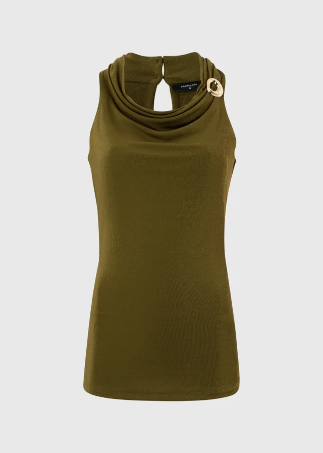 Olive Cowl Halter Neck Co Ord Top
