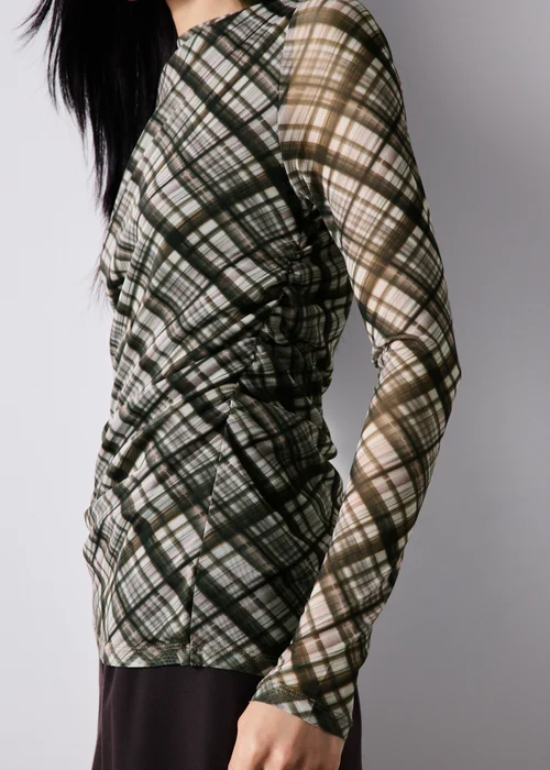 Brown Check Mesh Top - 8 Image 3