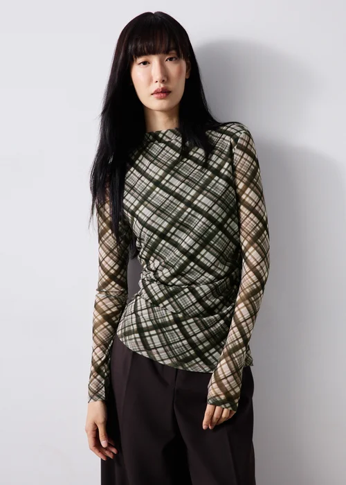 Brown Check Mesh Top - 8 Image 1