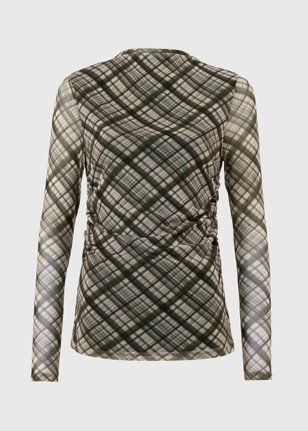 Brown Check Mesh Top - 8 Image 5