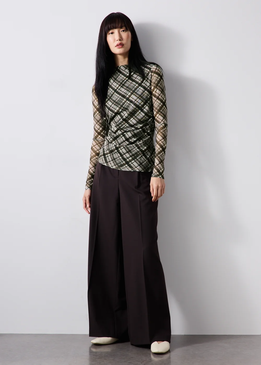 Brown Check Mesh Top - 8 Image 4
