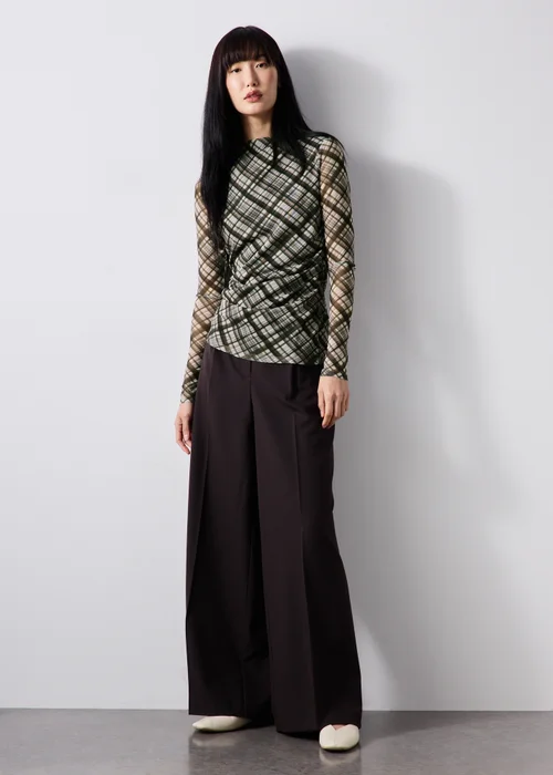 Brown Check Mesh Top - 8 Image 4
